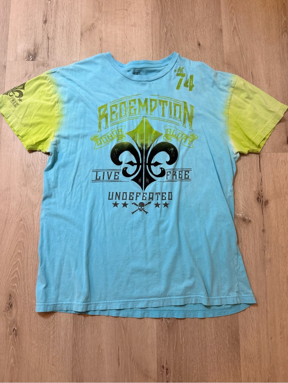 Vintage Y2K Hybrid Threads "Redemption" Graphic Tee - Blue/Yellow Tie Dye